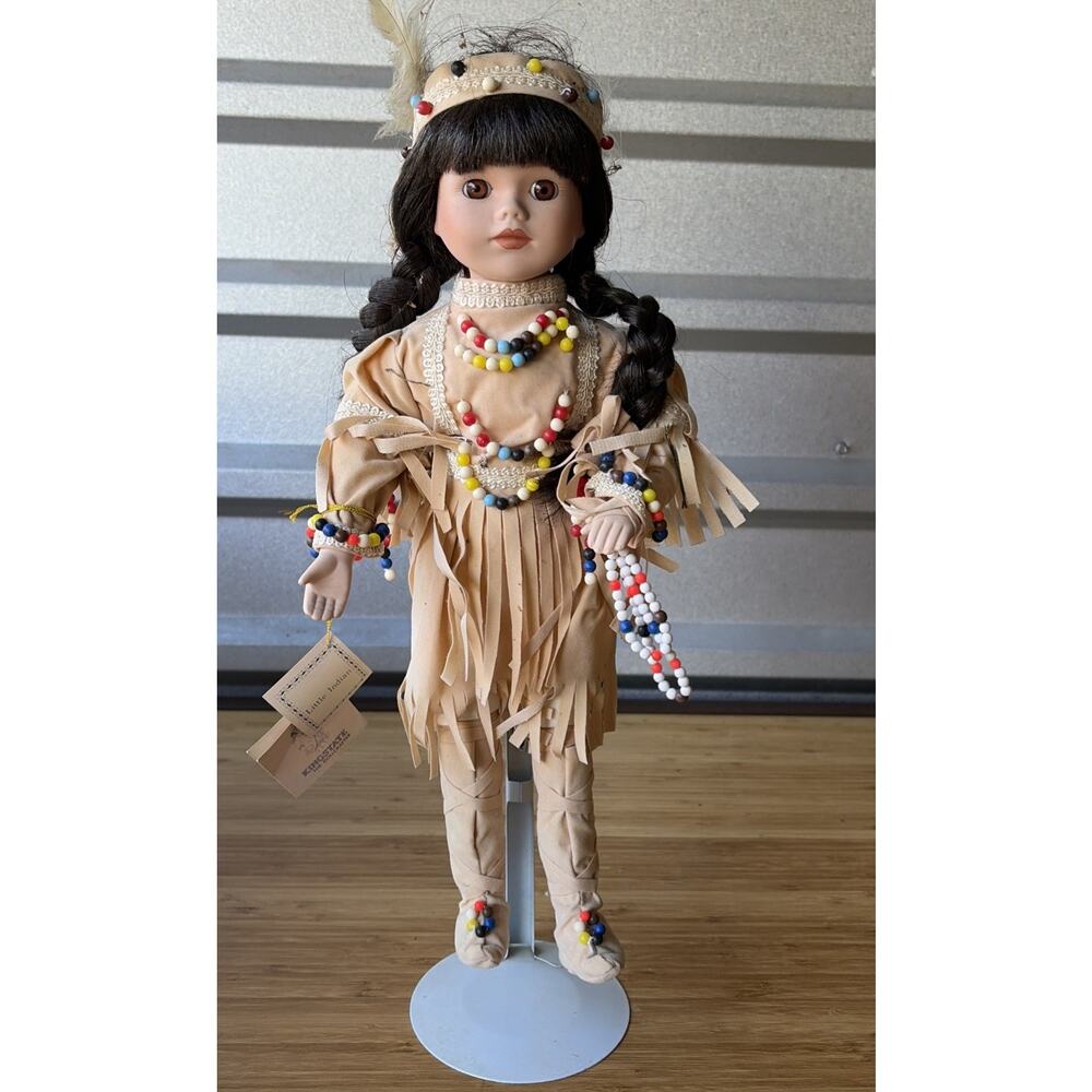 VINTAGE porcelain 16" KINGSTATE "LITTLE INDIAN" NATIVE AMERICAN Doll No Box